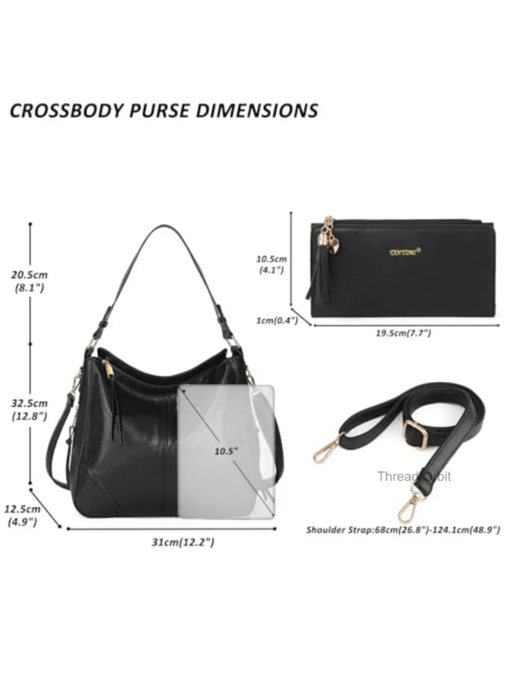 Women's Hobo Crossbody Bag Set with Matching Wallet PU Leather 2pc